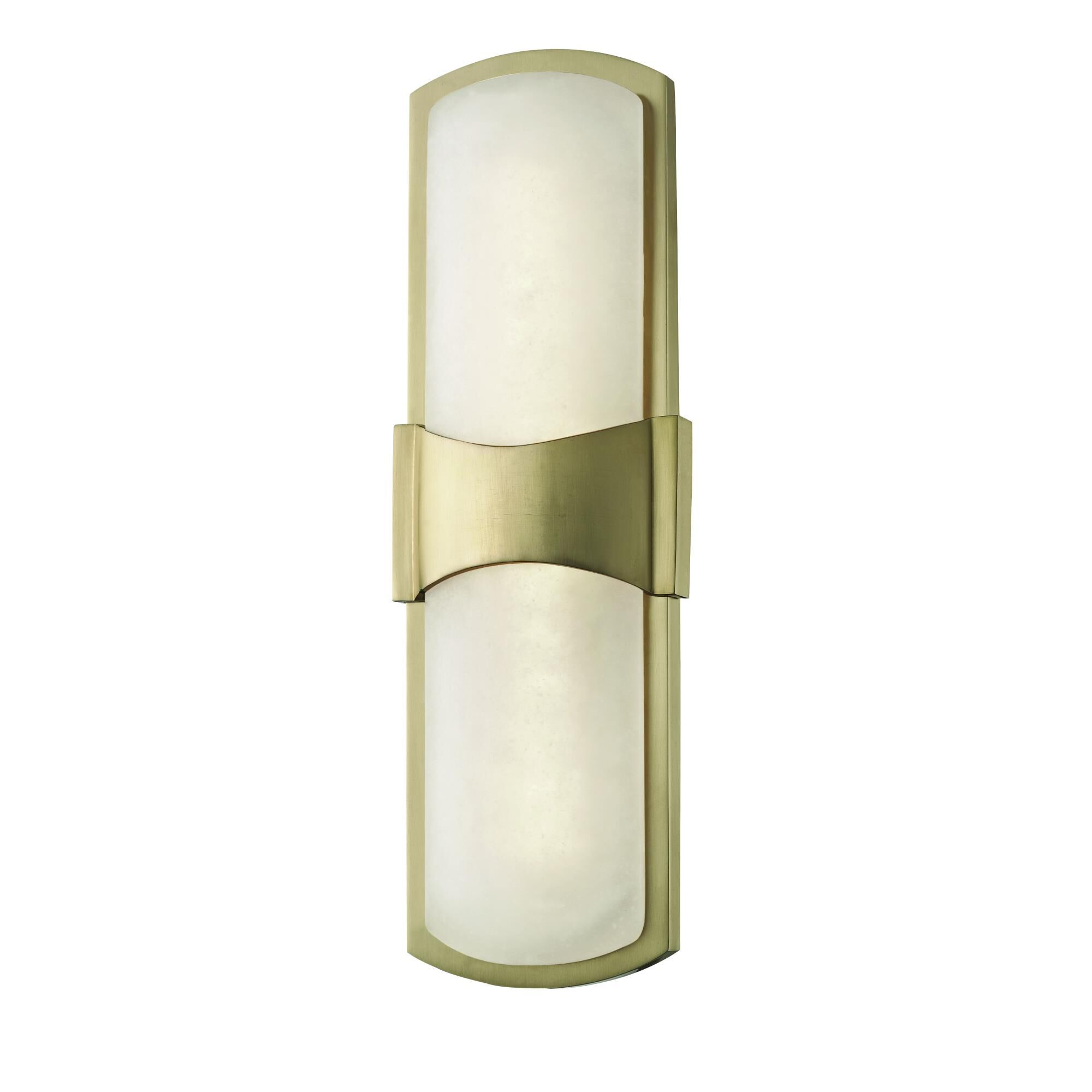 Shown in Aged Brass finish and Opal White Alabaster glass